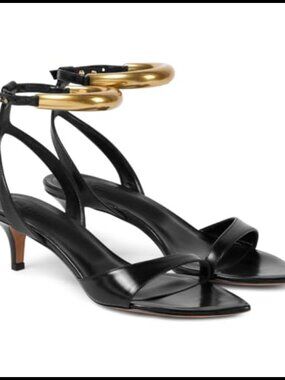 Coutgo Womens Low Kitten Heel Sandals Strappy Pointed Open Toe Metal Dress Shoes